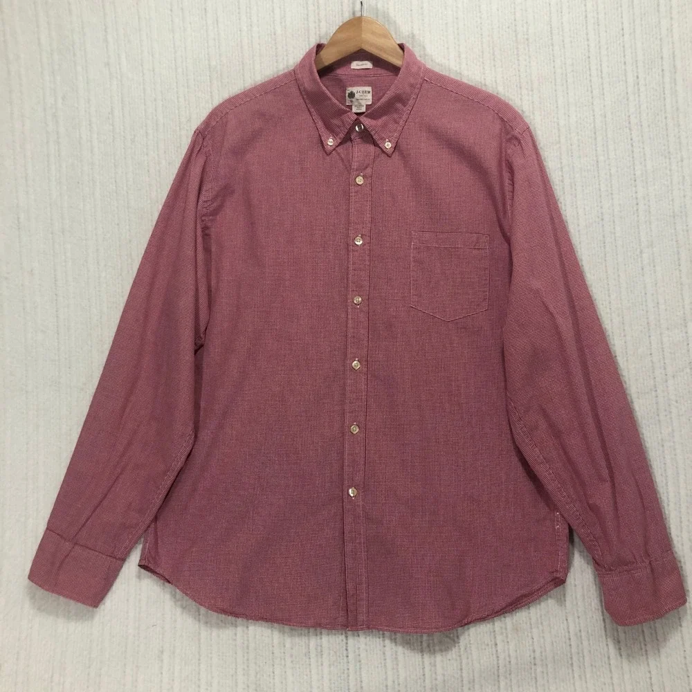 J.Crew Tailored Fit Button Down Shirt Gingham Check Long Sleeve Red Size‎ M